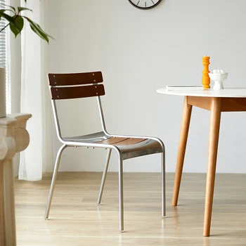 Простая мебель в японском стиле в стиле ретро, кресло для отдыха цвета нержавеющей стали, Модная кофейня, стулья со спинкой из цельного дерева, столовая