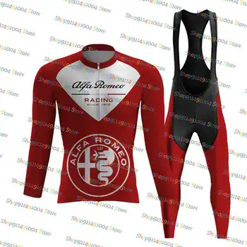 Комплект велосипедной майки Alfa Romeo, мужская одежда, Одежда для шоссейных велосипедов с длинным рукавом, нагрудник, брюки Maillot Ciclismo Ropa
