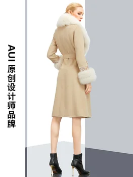 Легкое шерстяное пальто со съемным меховым воротником в роскошном стиле, женское зимнее пальто 2023 года, новое шерстяное пальто средней длины высокого класса.