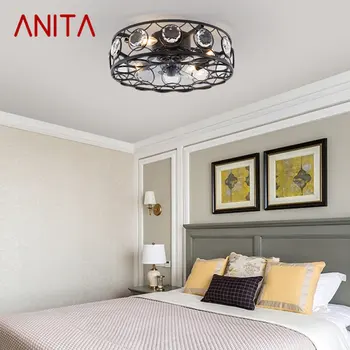 Подвесное освещение ANITA Industrial LED из черного металла с дистанционным управлением, потолочный вентилятор в стиле ретро для дома, спальни, лофта