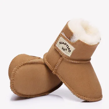 Зимние детские первые ходунки, теплая противоскользящая меховая детская обувь, обувь для новорожденных, детские зимние ботинки на липучках