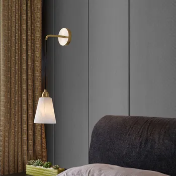 Современная скандинавская простая вилла домашний кабинет зеркало в спальне изголовье кровати полностью медное из натурального мрамора подвесной проволочный настенный светильник