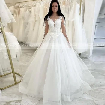 Винтажное бальное платье с аппликацией, свадебное платье с длинными рукавами, свадебные платья принцессы из кожаной сетки, женское свадебное платье Robe de mariée vestidos