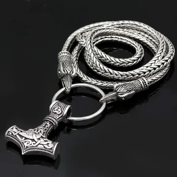 Шнур викингов Odin's Ravens Of Thor's Hammer Mjolnir, скандинавский топор, ожерелье с подвеской в виде волка - цепочка из нержавеющей стали