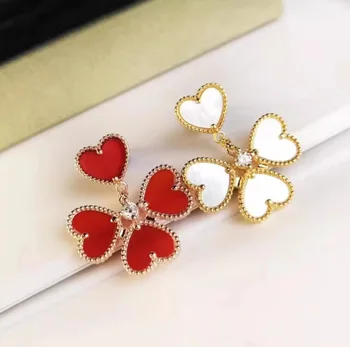 2023 новый дизайн, длинные висячие серьги с тремя сердечками на цепочке для женщин, роскошные свадебные украшения с красно-белым сердечком