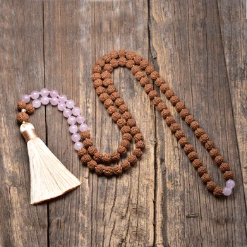 Оригинальное ожерелье Рудракша 108 Джапамала с розовым кварцем, вышитым бисером, Символ Божественной Защиты и духовной Мала