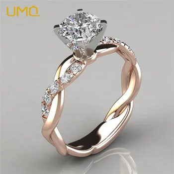 UMQ Роскошные кольца с кубическим цирконием для женщин из розового золота/серебра/Позолоченные Свадебные украшения с кристаллами для помолвки