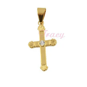 1 шт. Женский мужской кулон с крестом Иисуса из желтого золота с распятием + Дополнительное ожерелье из розовых украшений