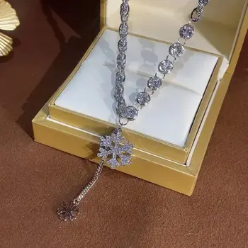 Европейское и американское ожерелье-цепочка с кисточками в виде снежинок для женщин, Роскошное блестящее банкетное свадебное украшение из нержавеющей стали, подарок