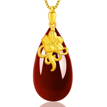 Высококачественная имитация формы капли воды Хотанская яшма белый нефрит, покрытый россыпью золота 24K золотой кулон ожерелье женское