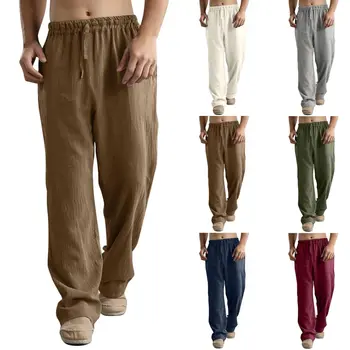2023 новые мужские хлопчатобумажные льняные брюки Мужские осенние Новые дышащие однотонные льняные брюки для фитнеса Уличная одежда S-3XL