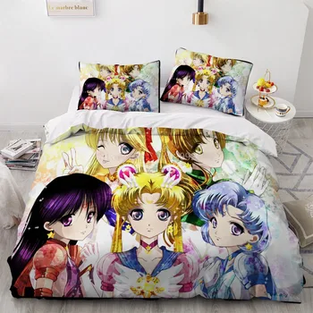 Пододеяльник Kawaii Sailors Girl Moon Наволочка Аниме Комплект постельного белья Single Twin Double Full Queen King Size Декор детской спальни