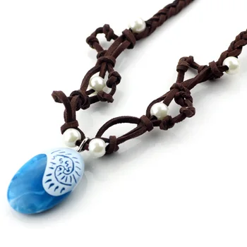 Классическая Плетеная Кожаная Веревка Ручной работы с Голубым камнем Ожерелье принцессы Моаны Детские Подарки Ювелирным Любителям Косплея