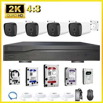 4-Канальная 5-Мегапиксельная система видеонаблюдения 2K PoE/Камера X4/8-канальный комплект QHD NVR/H.265+ / 2- Двусторонняя связь для домашнего видео на открытом воздухе