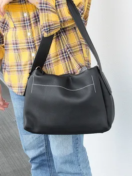Женская сумка-тоут из мягкой кожи, сумка на одно плечо, подмышечная сумка, однотонная натуральная кожа, повседневные сумки через плечо, женская сумка