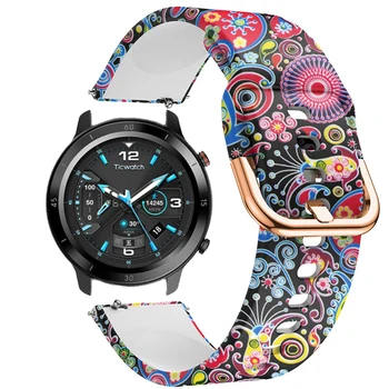 Силиконовый Ремешок с печатью 18 мм 20 мм 22 мм Для Смарт-часов Ticwatch Pro/E2/S2, Быстроразъемный Ремешок Для Смарт-часов TicWatch E Tic Watch 2 C2 Correa