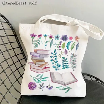 Женская сумка для покупок, Акварельная сумка с цветами и природой, Холщовая сумка для покупок в стиле Харадзюку, женская сумка-тоут на плечо, женская сумка