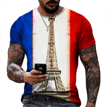 Летняя Мода Франция Флаг 3D Принт Мужская Футболка Иисус Крест С Коротким Рукавом Повседневная Мужская Футболка Топ
