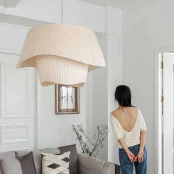 Французская Молочно-белая люстра из шелкового атласа, декор для спальни, подвесные светильники для дома, обтекаемый светильник для гостиной цвета шампанского E27