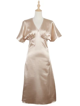 Женские элегантные вечерние платья из атласа и шелка, однотонный сарафан с коротким рукавом, модное женское платье с высокой талией, летнее платье с V-образным вырезом