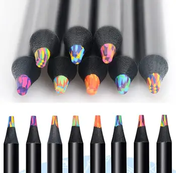 8 шт./компл. 8-Цветной карандаш из черного дерева с радужной сердцевиной, цветное граффити, деревянный цветной карандаш, набор канцелярских принадлежностей для рисования, подарки