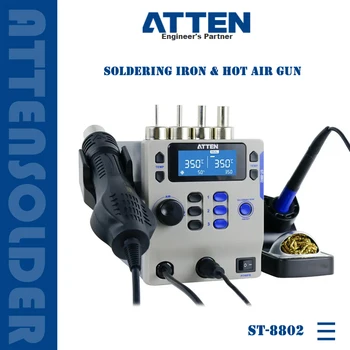ATTEN ST-8802 Интеллектуальная Двухканальная Паяльная станция Паяльник Фена 65 Вт/800 Вт Предлагает 4 Насадки 110 В/220 В