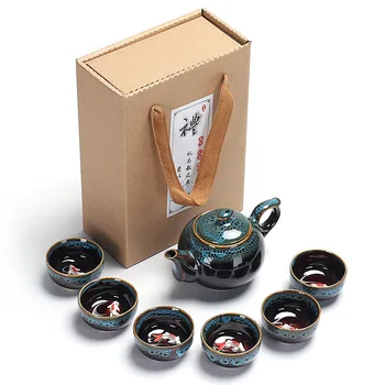 Оптовые И прямые Продажи Керамического Чайного Сервиза Jun Kiln Transformation Kung Fu От Производителей, Один Чайник, Шесть Чашек, Деловой Подарок
