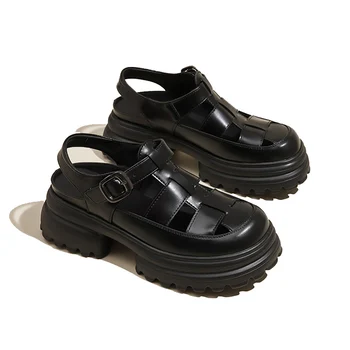 Модные сандалии на платформе, женские летние 2023, тканые пляжные туфли с круглым носком и ремешком с пряжкой, женские повседневные сандалии в стиле ретро