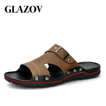 Бренд GLAZOV 2021, Летние мужские сандалии, кожаные пляжные тапочки высокого качества, Повседневная обувь, уличная пляжная обувь на плоской подошве, Большие размеры 38-47