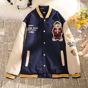 Бейсбольная форма с вышитым медведем, женская куртка 2021, осень-зима, y2k, новая корейская студенческая свободная куртка в стиле дикого харадзюку