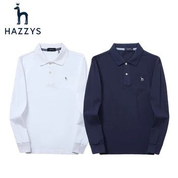 Футболка Hazzys, мужская хлопковая рубашка-поло с отворотом, весенне-осенний новый деловой повседневный леггинсный топ Y10