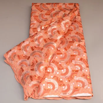 Африканская сетчатая кружевная ткань Уникальная стильная ткань из органзы, расшитая Французским сетчатым тюлем, кружевные ткани с пайетками для вечернего платья в нигерийском стиле