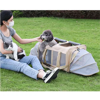 Сумка-тележка для домашних животных, сумка для собак, сумка для кошек, расширяемая на колесах, Дышащая Портативная тележка для домашних животных малого и среднего размера для использования на улице