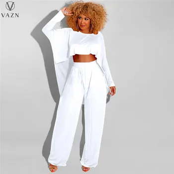 VAZN 2021 INS Высококачественные асимметричные однотонные праздничные Молодежные Свободные брюки с длинным рукавом и широкими штанинами, свободный женский комплект из 2 предметов
