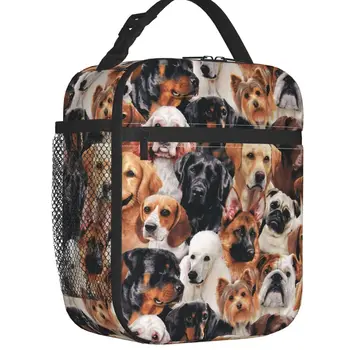 Изготовленная на заказ сумка для ланча Kawaii Dog Collage, Женский кулер, Термоизолированные Ланч-боксы для детей, школьников