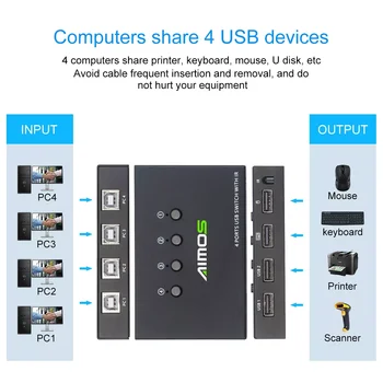 USB kvm-переключатель AM-404CY 4 входа-4 выхода USB KVM-переключатель 1 комплект управления 4 хостами