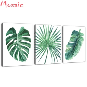 Наборы для вышивки крестиком с зелеными листьями и тропическими растениями из 3 предметов, алмазная мозаика своими руками, 5d Алмазная вышивка