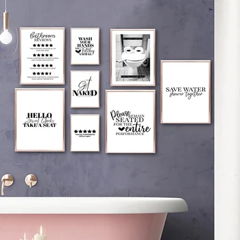 Плакат с животными в туалете, забавный знак правил пользования ванной в скандинавском стиле, принты с юмором, картинки 