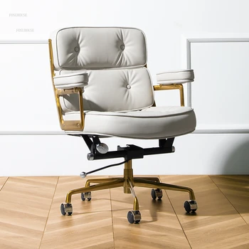Роскошные офисные стулья Nordic Кожаная Офисная мебель Современное Удобное Компьютерное кресло с поворотным подъемником для учебы Геймерские кресла