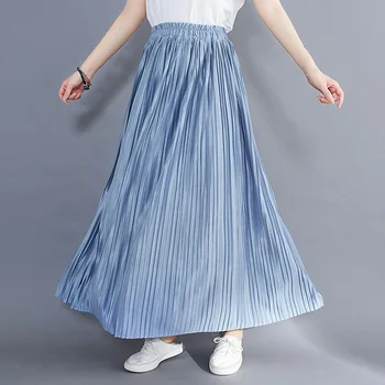 Плиссированная юбка Макси Шик Элегантная одежда для летних женщин 2023 г. Юбки трапециевидной формы с эластичной талией в корейском модном стиле Повседневные Длинные юбки Jupe