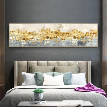 Современные золотисто-синие картины на холсте Настенное искусство Абстракция для гостиной Украшение дома на стене Печать художественных плакатов и картин