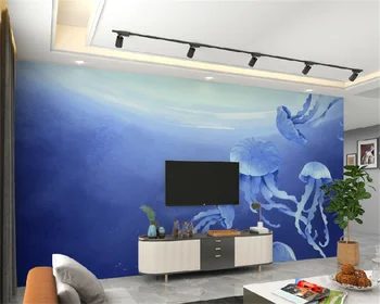 Обои на заказ голубой океан подводный мир тема медузы пространство всего дома фон спальни настенная декоративная роспись фреска