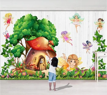 Пользовательские обои 3d ручная роспись мультяшного грибного домика, фея цветов и бабочек, фреска для детской комнаты, фоновые обои