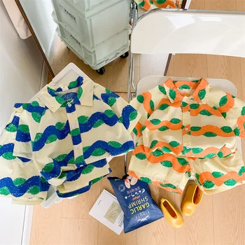 Caofeimao 2023 Летний комплект детской одежды Wave Beach Set Крутая футболка и шорты для девочек, костюм из 2 предметов, волнистый курортный комплект Wind из чистого хлопка