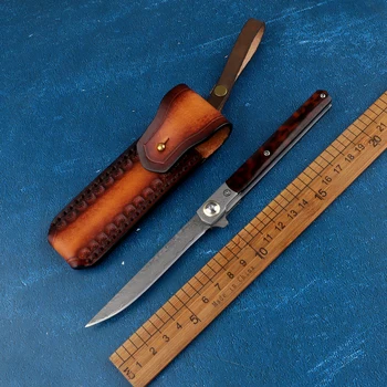 Карманный складной нож из дамасской стали со змеиным рисунком, деревянная ручка, острый тактический инструмент для кемпинга, охоты, рыбалки, самообороны