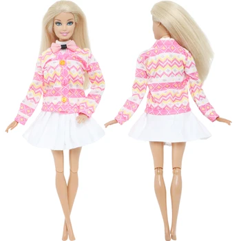 BJDBUS, 3 предмета, Модное кукольное платье, костюм с юбкой в стиле колледжа, Розовая рубашка с бантом, одежда принцессы для куклы Барби, Аксессуары, детские игрушки