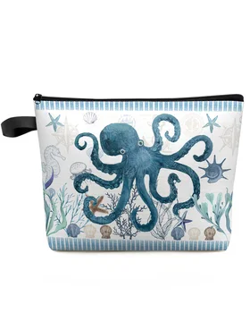 Косметичка с морскими звездами в средиземноморскую полоску, морская звезда, осьминог, портативная сумка для хранения макияжа, женский водонепроницаемый пенал