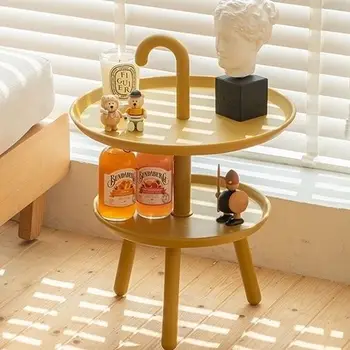 Скандинавский двухслойный милый портативный маленький круглый журнальный столик, приставной столик для дивана, простой современный угловой столик для закусок, чайный столик мобильный