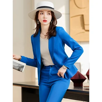 Синий пиджак, женский весенне-осенний темперамент, деловой костюм для хозяина, официальная одежда, маленький костюм для отдыха