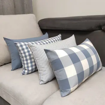 Новая клетчатая полосатая наволочка из полиэстера и хлопка, наволочка для подушки, темно-синее кресло, диван, креативный домашний декор, наволочка для подушки